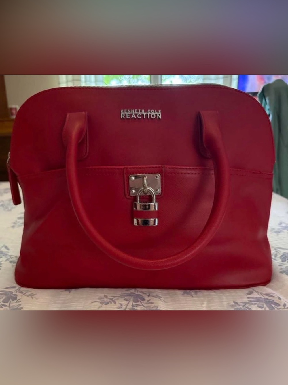 Kenneth Cole Reaction Scarlet Red Dome Satchel with Silver Lock